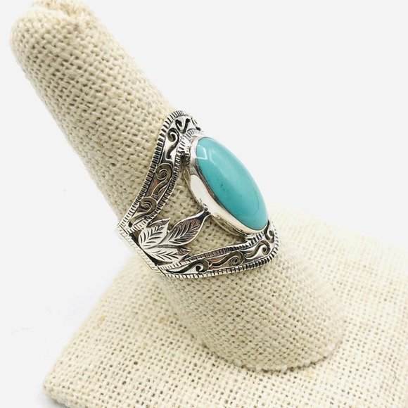 Southwest Style 925 Sterling Silver Turquoise Wide Band Ring Southwest 7.5 - Picture 3 of 7